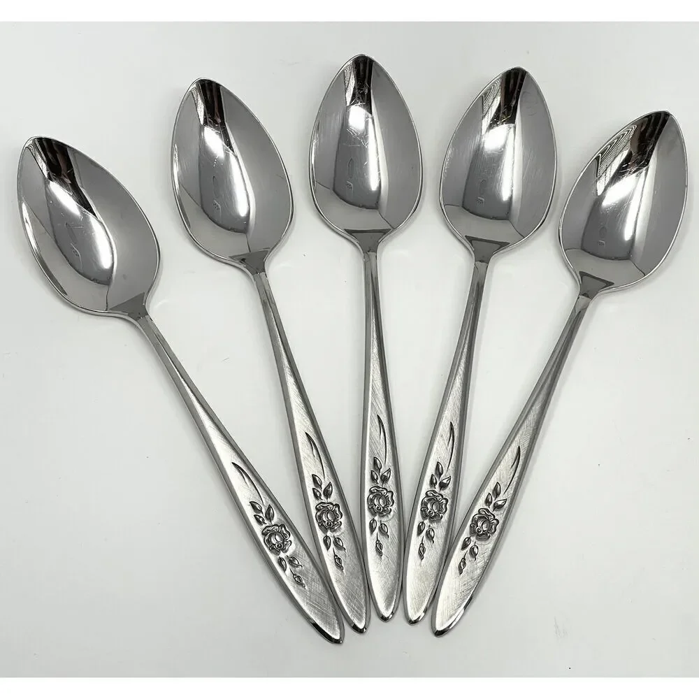 Vintage Oneida Community ROSE SHADOW Stainless Dinner Tea Spoons 6.25
